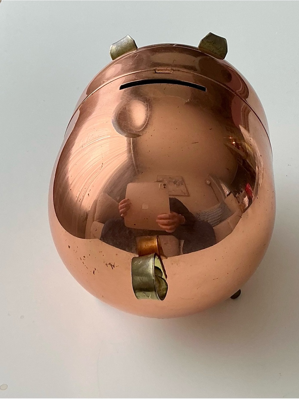 VTG Coppercraft Guild Copper Piggy Bank MCM Brass Leg Figural Coin Bank ArtDeco - Picture 3 of 9